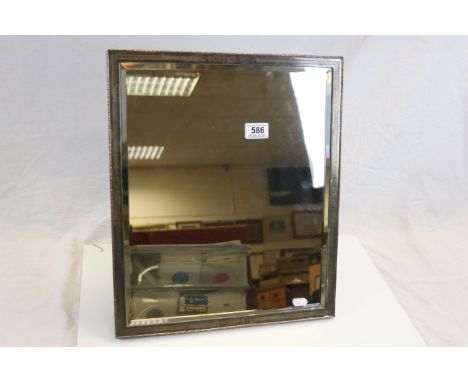 Early 20th century Silver Framed Easel Back Dressing Mirror, the silver frame with beaded edge and engine turned engraving, L