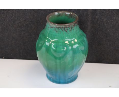 Pilkington Royal Lancastrian Pottery Green Glazed Vase, 18cms high