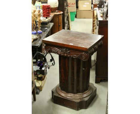 19th century Mahogany Plinth / Cabinet, the rectangular top over a round fluted column with door opening to reveal a shelf, r