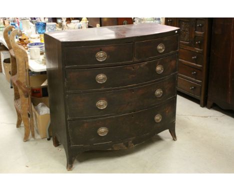 Early 19th century Mahogany Bow Fronted Chest of Two Short over Three Long Drawers raised on Swept Bracket Feet, 107cms wide 