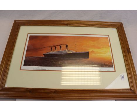 Framed and Glazed Print of the Titanic ' Titanic's Last Sunset ' by Andrew Rigby, 62cms x 29cms, framed and glazed
