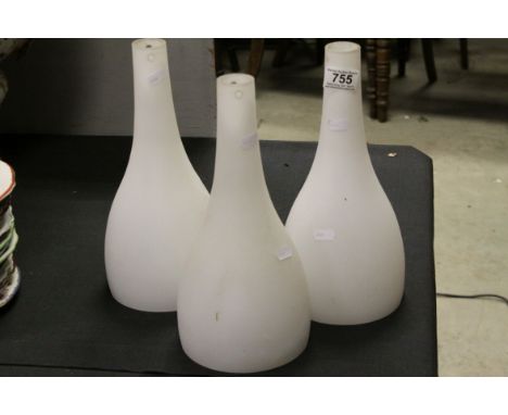 Three Mid 20th century Retro Opaque Glass Light Shades, 32cms high