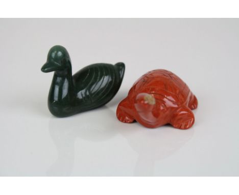 Two jade figures of a duck and tortoise 