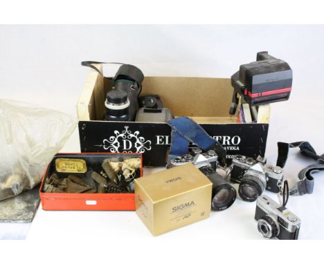 Group of Mixed Cameras and Accessories including Olympus OM-1 and OM-2, Polaroid Supercolor 645 CL, etc