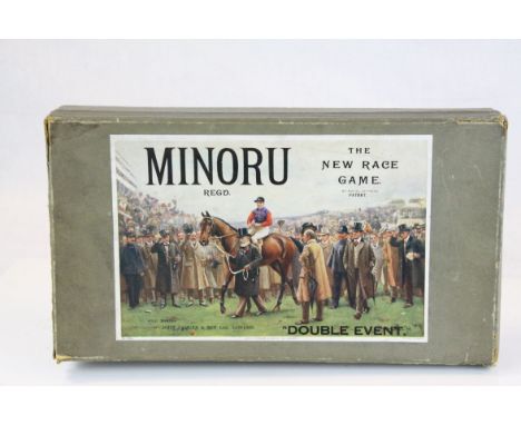 1920's John Jaques of London Vintage Boxed Horse Racing Game ' Minoru, Double Event ' including Eight Metal Painted Horse and