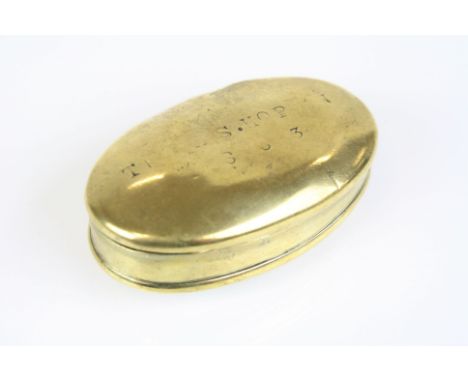 Victorian brass snuff box, hinged lid 1863