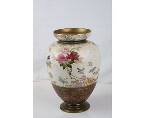 Doulton Burslem ceramic "U.S Patent 314.002" Vase with Gilt detailed Floral &amp; Bird design, stands approx 35.5cm