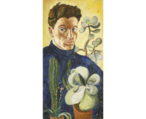 *Elizabeth Wright (1928-2015)PORTRAIT OF TOM WITH CACTUS, c.1946Oil on canvas31 x 60.5cmElizabeth Bodman was born in Bristol.