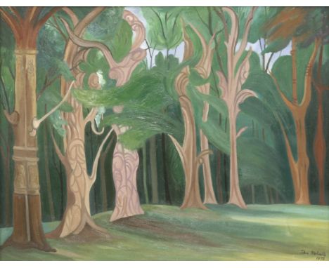 *John Melville (1902-1986)'PSEUDO-MORPHIC FOREST'Signed, dated 1975 and inscibed with title verso, oil on canvas94 x 121cmJoh