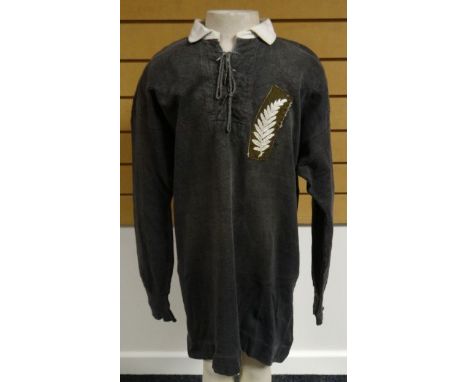 A New Zealand All Blacks rugby jersey worn by the great George Nepia (1905-1986) in the first ever All Blacks defeat of Wales