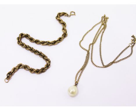A 9ct gold chain together with a cultured pearl pendant on chain. Gross wt. 9g