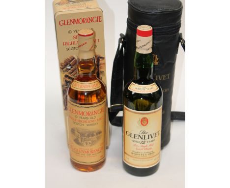 Two 75cl bottles of Scotch Whisky: Glenmorangie 10 years and Glenlivet 12 years