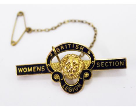 A 9ct gold and enamel British Legion Womens Section badge. Wt.8.2g