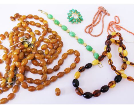 A bag of vintage beads, amber, coral and jade