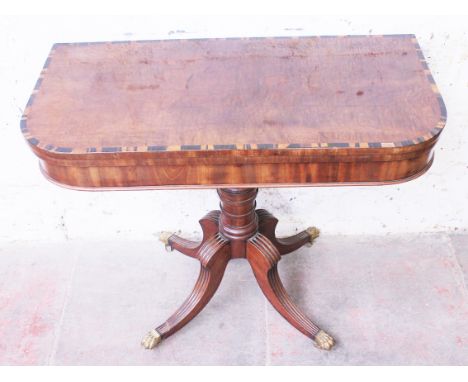 A Regency mahogany card table cross banded with coromandel. W90cm D43.5cm H73.5cm