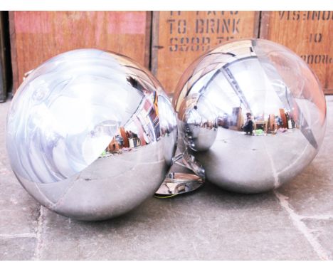 A pair of original Tom Dixon mirror ball ceiling lights model MBA03 dated 19.5.04. Diam. 40cm each