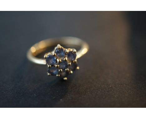 9ct gold cluster ring set with light blue stones Size M 