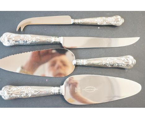 2x Silver handled cake slices, knife &amp; cheese fork 