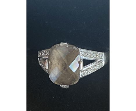9ct gold ring set with smokey quartz &amp; diamonds Size K 