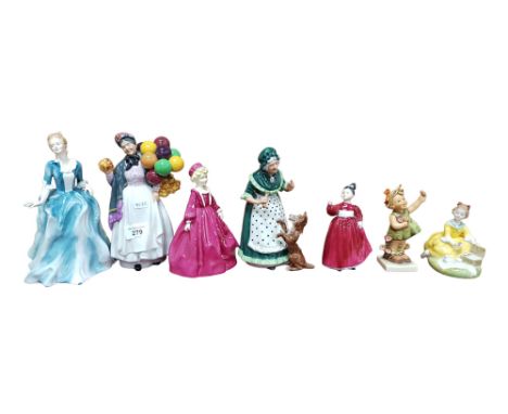 5 ROYAL DOULTON FIGURES, WORCESTER FIGURE &amp; HUMMELL FIGURE   SOLD AS SEEN 