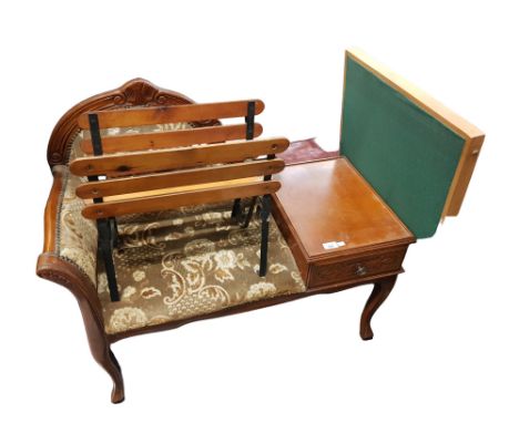 QUANTITY OF FURNITURE TO INCLUDE , TELEPHONE SEAT, FOLDING TABLE ETC 