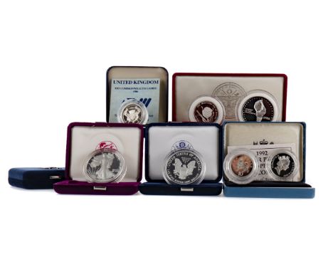 COLLECTION OF SILVER COINS, including three 1oz American Eagle silver coins, the 1992 silver proof ten pence two coin set, th