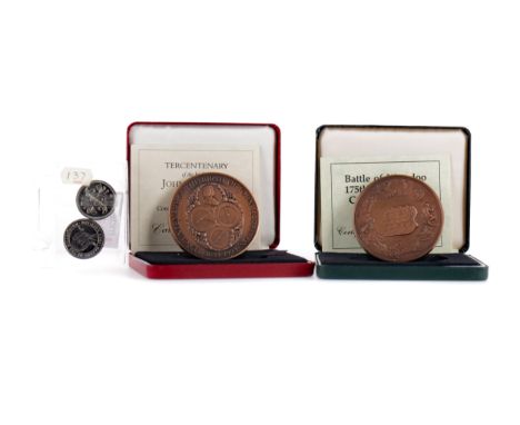 BATTLE OF WATERLOO COMMEMORATIVE BRONZE MEDAL BY THE ROYAL MINT, along with a John Harrison tercentenary bronze medal and two