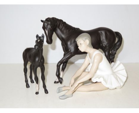 2x Beswick horses A/F together with a Nao figure 