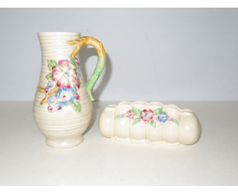 Clarice cliff vase together with Clarice cliff flower trough