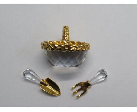 Swarovski garden set, basket, trowel &amp; fork boxed