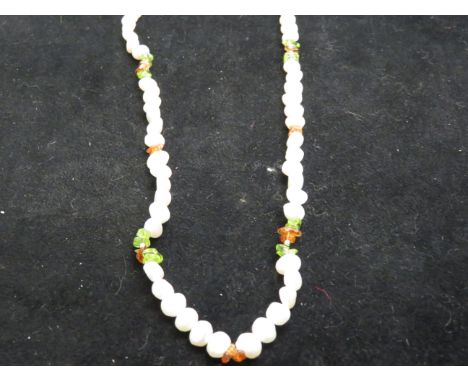 Fresh water pearl, amber &amp; peridot necklace Length 32 inches