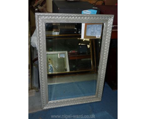 A bevelled edge Mirror made by Gallery with silver coloured lattice frame, 3' x 2'   