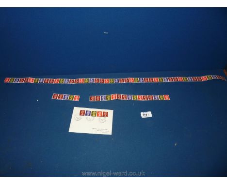 UK postage stamps: 1969 coil strip first day cover, (27/8/1969), 13 coil strips (12 and 1).