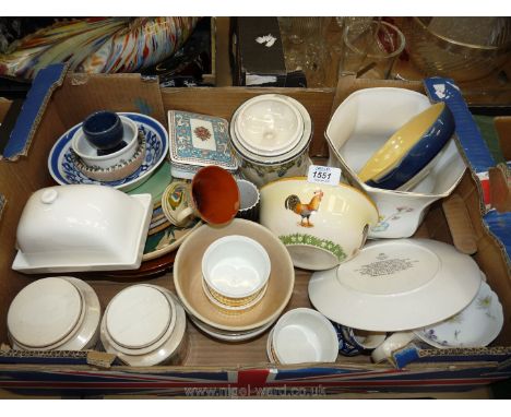 A quantity of miscellaneous china including a Aynsley jardiniere, a Botanical Garden jug by Portmeirion, storage canisters, R