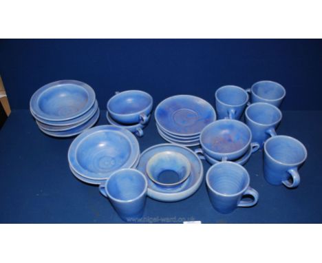 A quantity of Brannon pottery tea and dinner ware including mugs, saucers, bowls, posy vase, etc