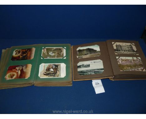 Two albums of vintage Postcards, used and unused, including portraits, landscapes of Weymouth, Edinburgh, Liverpool, German, 