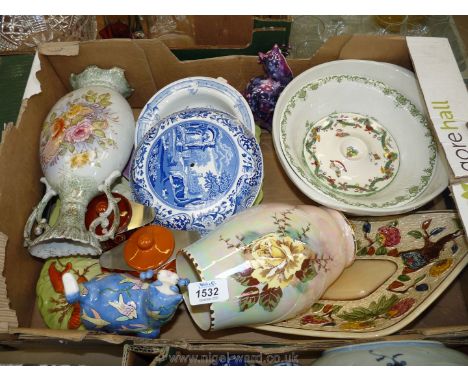 A large Carlton ware Lobster dish, T.G Green mixing bowl, Mason's green fruit bowl, Spode Christmas egg cup, Indian Tree tray