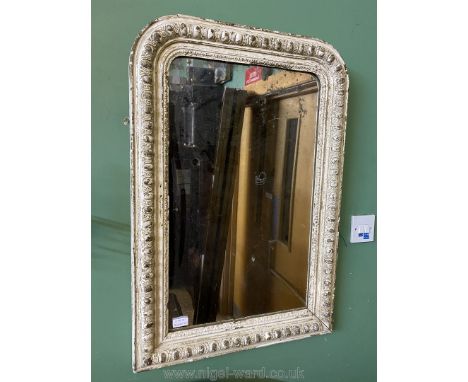 A heavy old shabby chic, formerly gilded, now white painted wall Mirror with square 