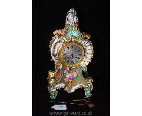 Attributed to Jacob Petit, a mid-19th century, Napoleon III, porcelain mantle clock, richly decorated with panels of flowers 