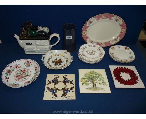 A small quantity of plates to include a Limoges two-handled dish, two oriental dishes, a Myott Staffordshire meat plate, four