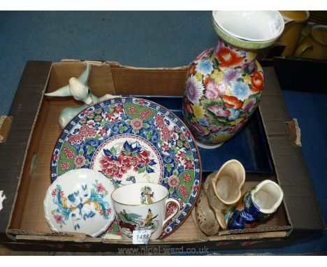 A quantity of china including a Fosters gurgle jug, Studio Szeiler donkey, a large Hammersley and Co cup, Palais De Versaille