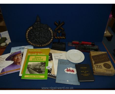 A quantity of railway memorabilia including British Railways Rule Book 1950, Mintons 'London and North Eastern Railway' plate