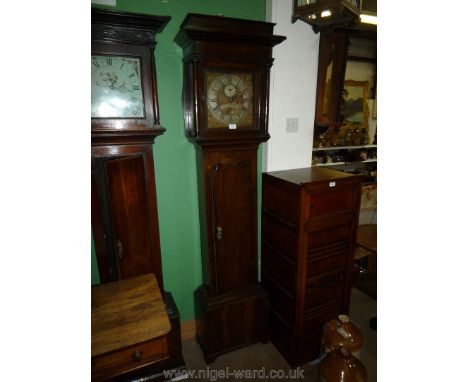 An Oak cased Long-case Clock having an 11'' square brass face with cast brass spandrels and matted centre, the silvered chapt