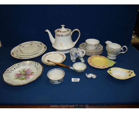 A quantity of china to include Crown Staffordshire tea plates, Royal Albert Paragon 'Belinda' saucers and teapot, Gainsboroug