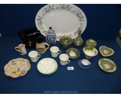 A quantity of china including Wedgwood, Jasperware, three Foley Art coffee cans and saucers, Royal Albert 'Brigadoon' meat pl