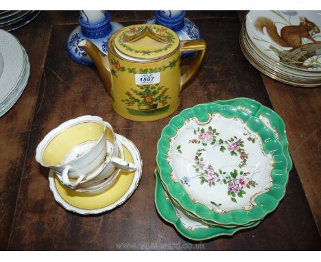 A small quantity of china including Delvaux porcelain teapot, three pieces of a Royal Worcester service for Mortlocks of Oxfo