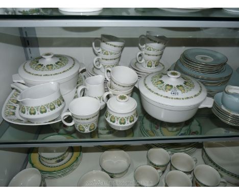 A Noritake Progression part tea set to include a large meat plate and two tureens with lids, seven cups, eight saucers, eight