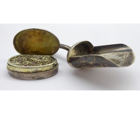 George III silver oval vinaigrette with pierced grille Birmingham1801, Maker Samuel Pemberton and a George III silver caddy s