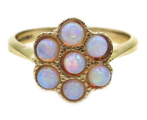 9ct gold opal flower cluster ring, hallmarked Condition Report & Further Details Approx 2.9gm, size OClick here for further i