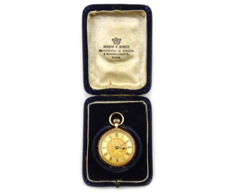 Continental 14ct gold pocket watch, stamped 14K, retailed by Norman R. Barber, York in original box Condition Report & Furthe